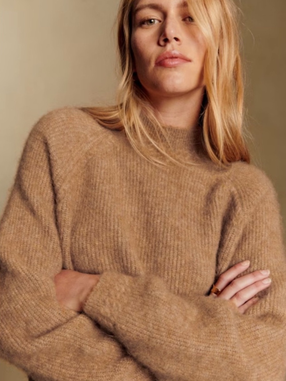 Sezane Otis Jumper in Camel Baby Alpaca Blend Knit Sweater